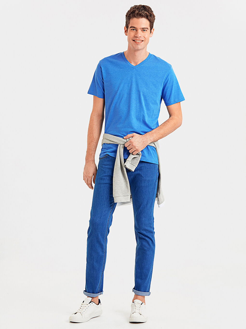 V-Neck Short Sleeved Men's Combed Cotton Men's T-Shirt-2