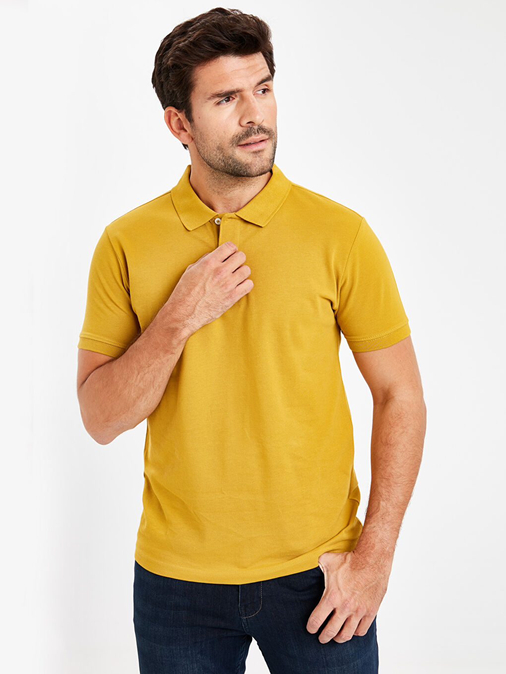 Yeşil Polo Yaka Kısa Kollu Pike Erkek Tişört