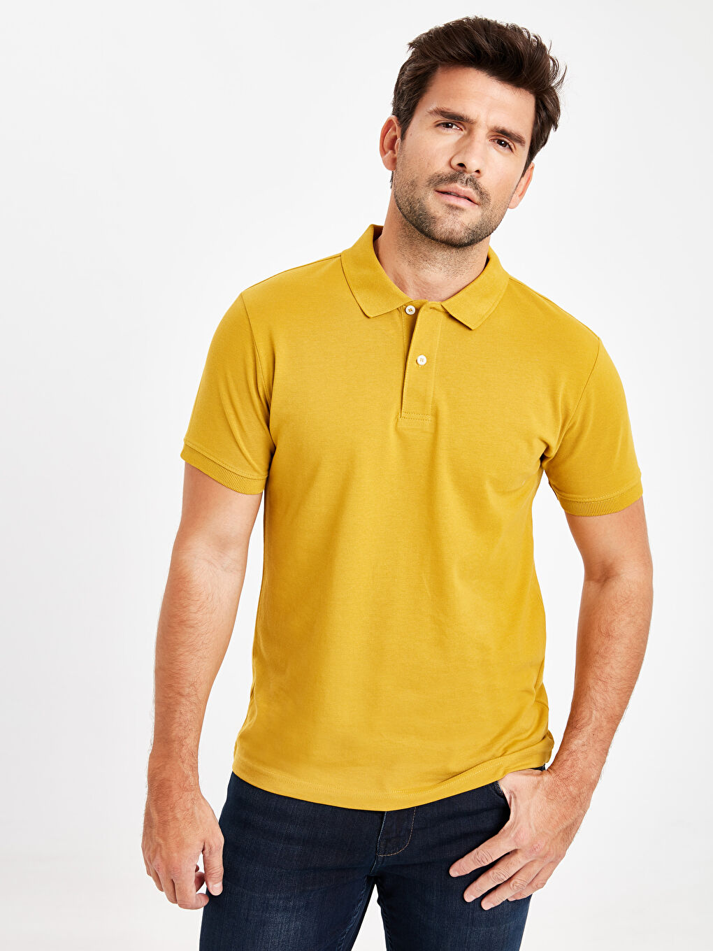 Yeşil Polo Yaka Kısa Kollu Pike Erkek Tişört-1