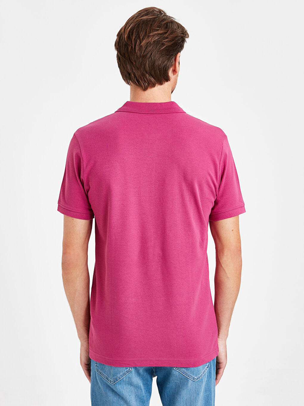 Fuşya Polo Yaka Kısa Kollu Pike Erkek Tişört-2
