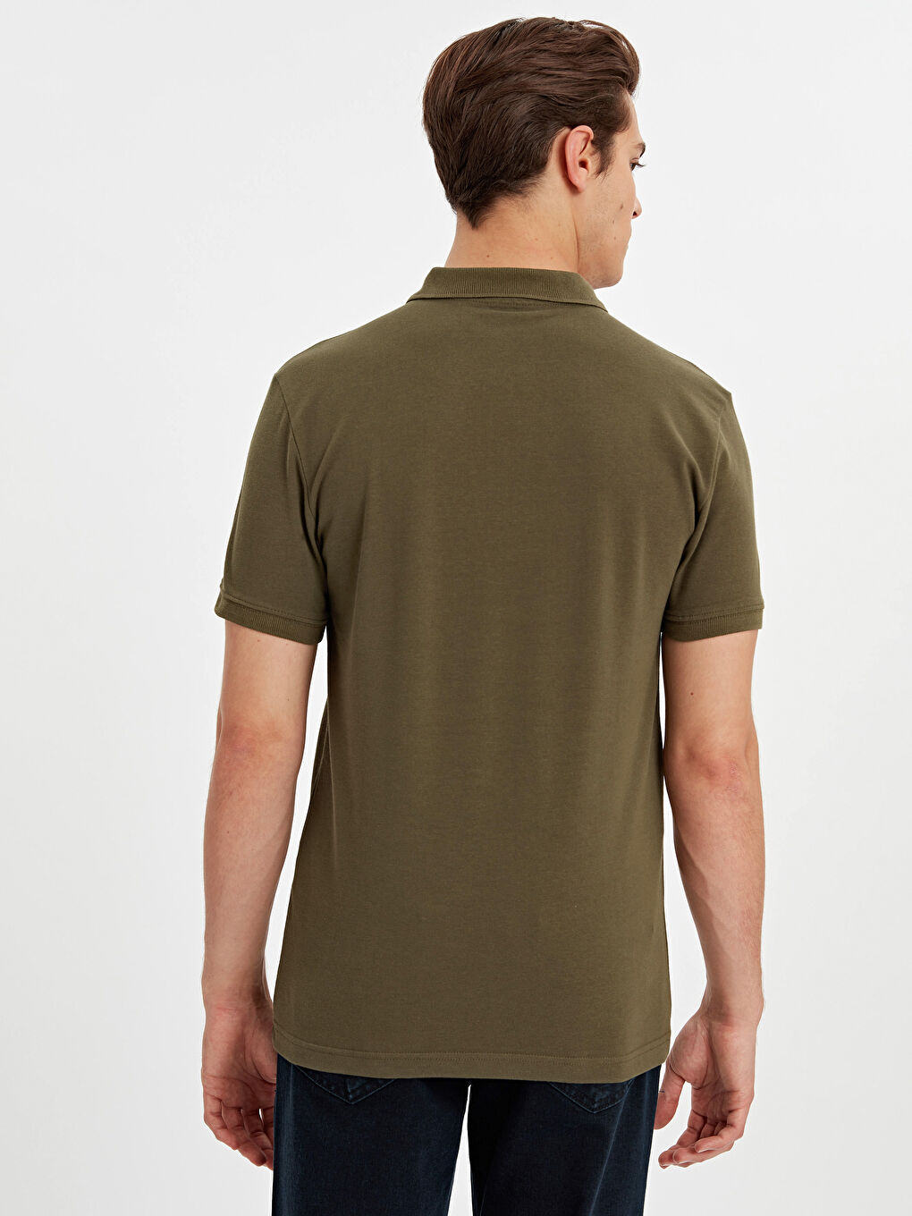 Haki Polo Yaka Kısa Kollu Pike Erkek Tişört-2