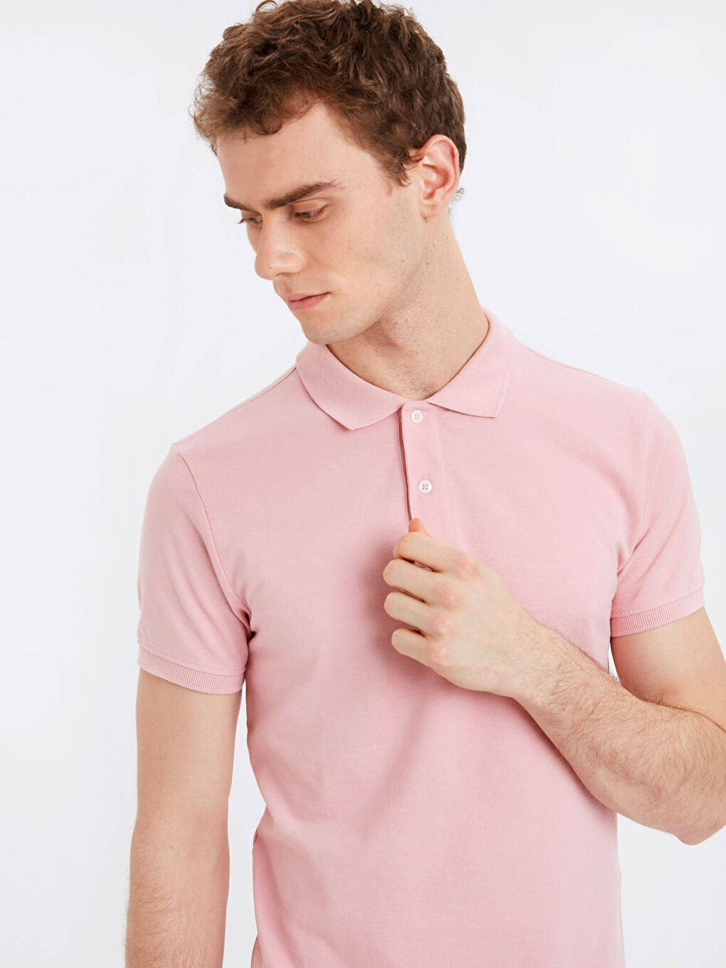 Pembe Polo Yaka Kısa Kollu Pike Erkek Tişört