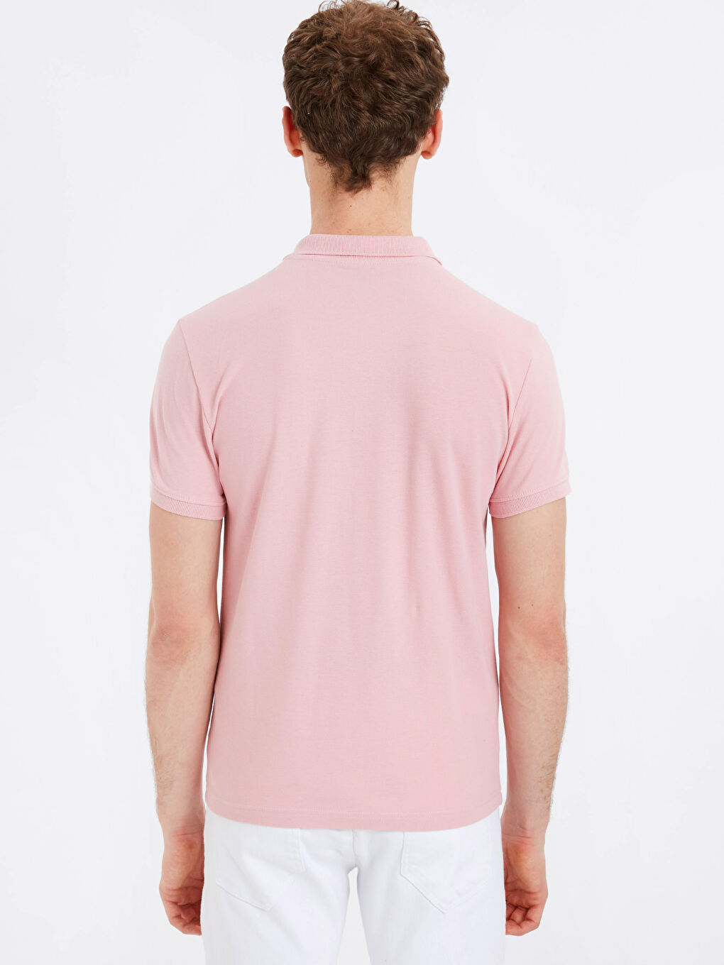 Pembe Polo Yaka Kısa Kollu Pike Erkek Tişört-1