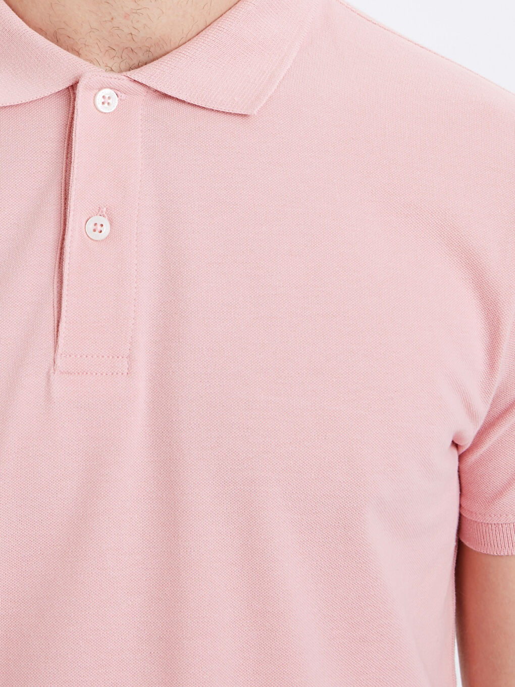 Pembe Polo Yaka Kısa Kollu Pike Erkek Tişört-3