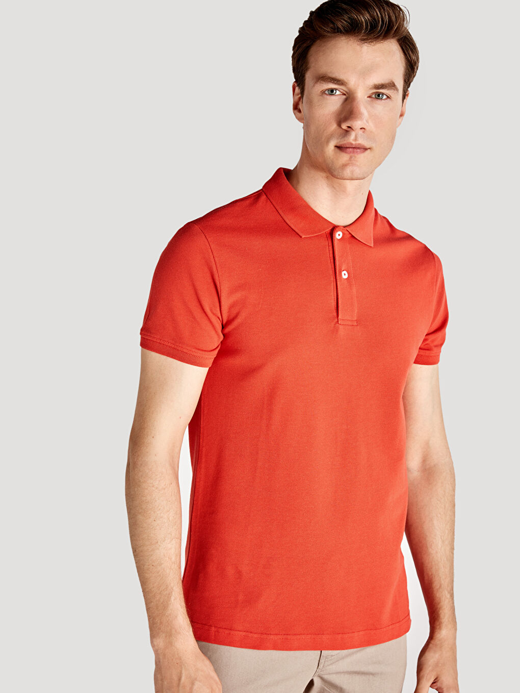 Kırmızı Polo Yaka Kısa Kollu Pike Erkek Tişört