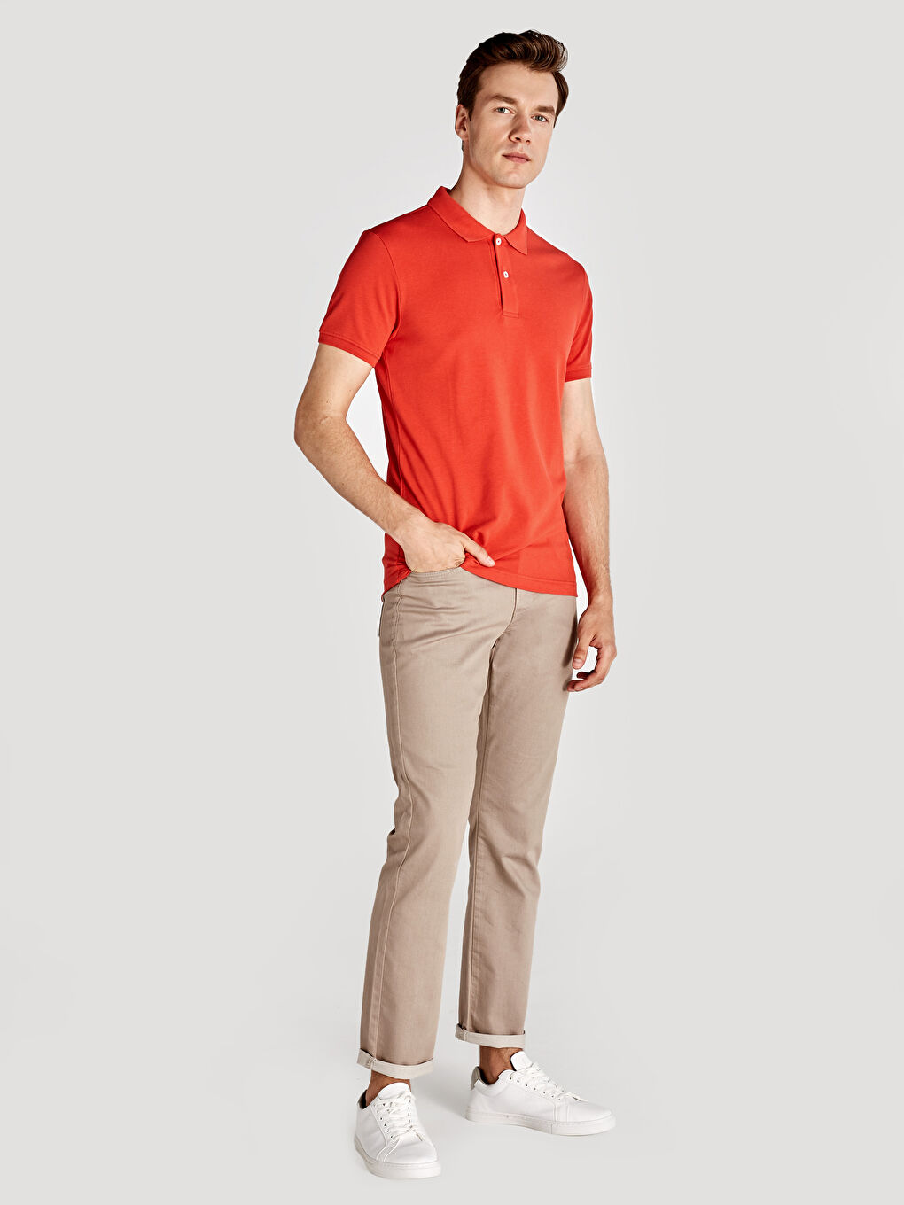 Kırmızı Polo Yaka Kısa Kollu Pike Erkek Tişört-2