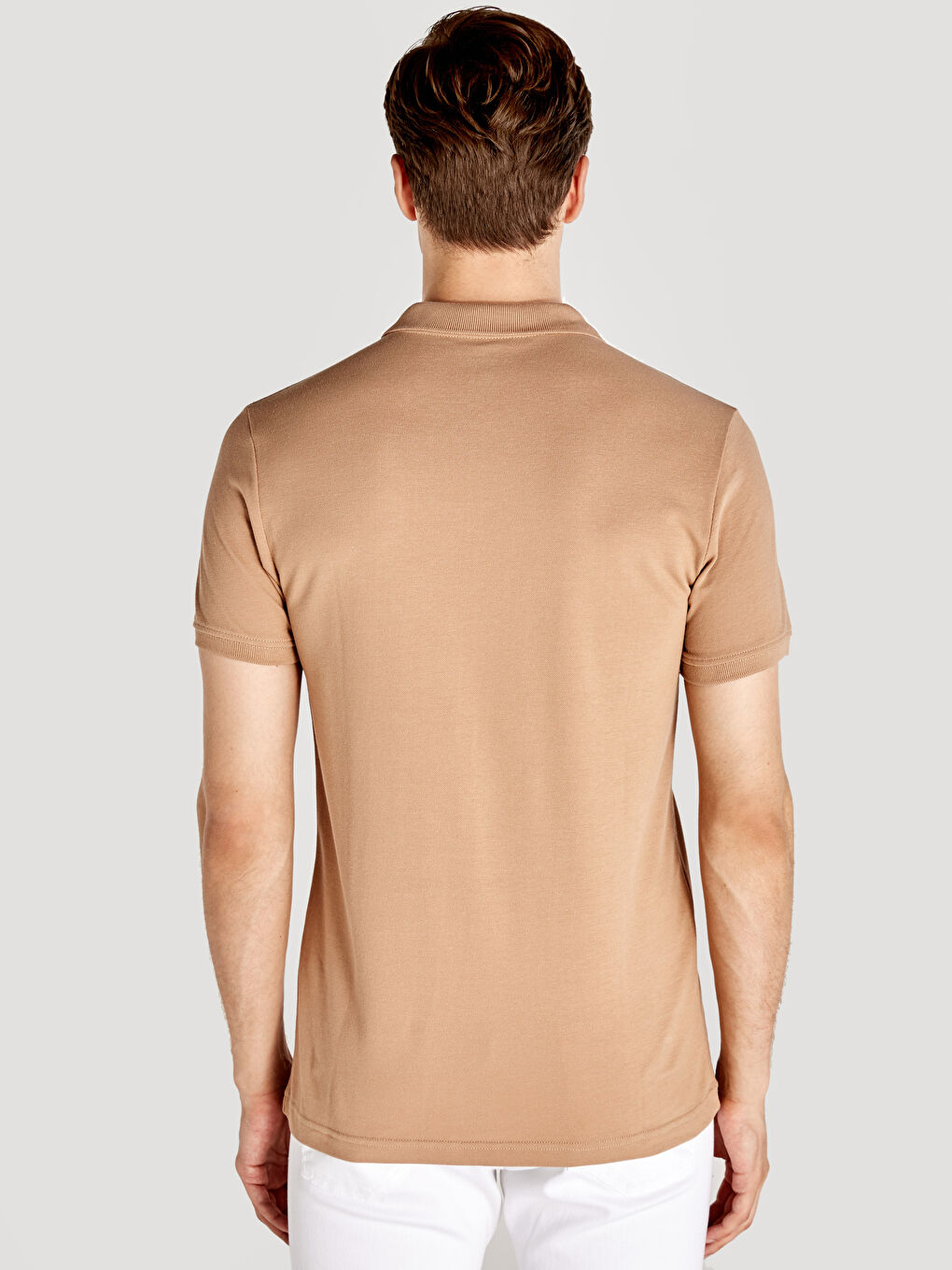 Bej Polo Yaka Kısa Kollu Pike Erkek Tişört-3