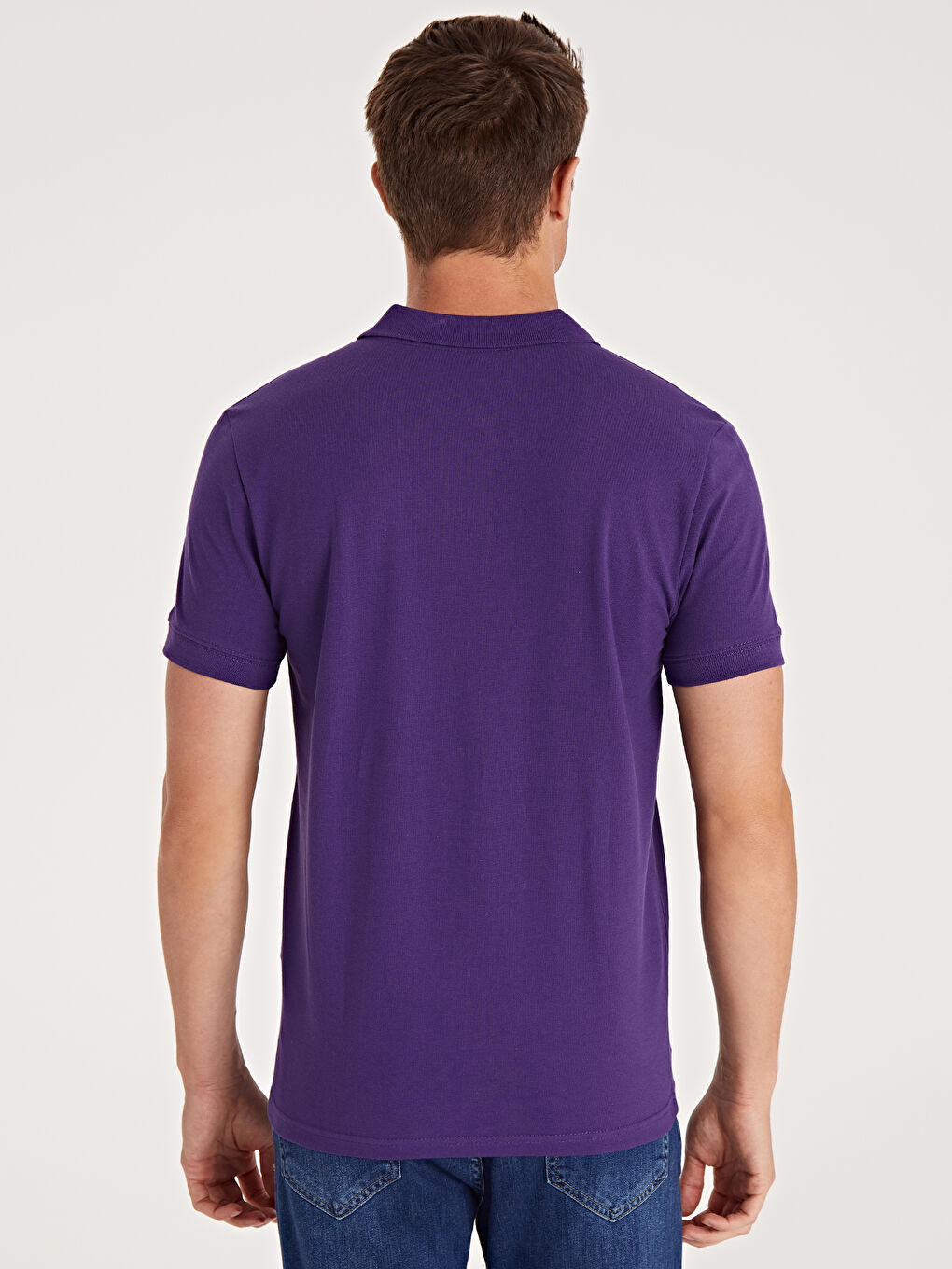 Mor Polo Yaka Kısa Kollu Pike Erkek Tişört-2