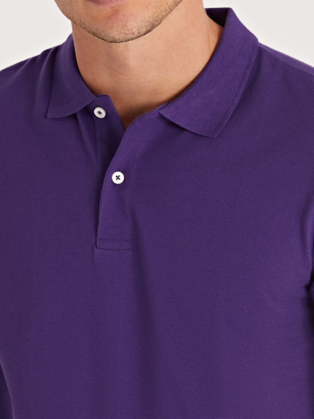 Mor Polo Yaka Kısa Kollu Pike Erkek Tişört-3