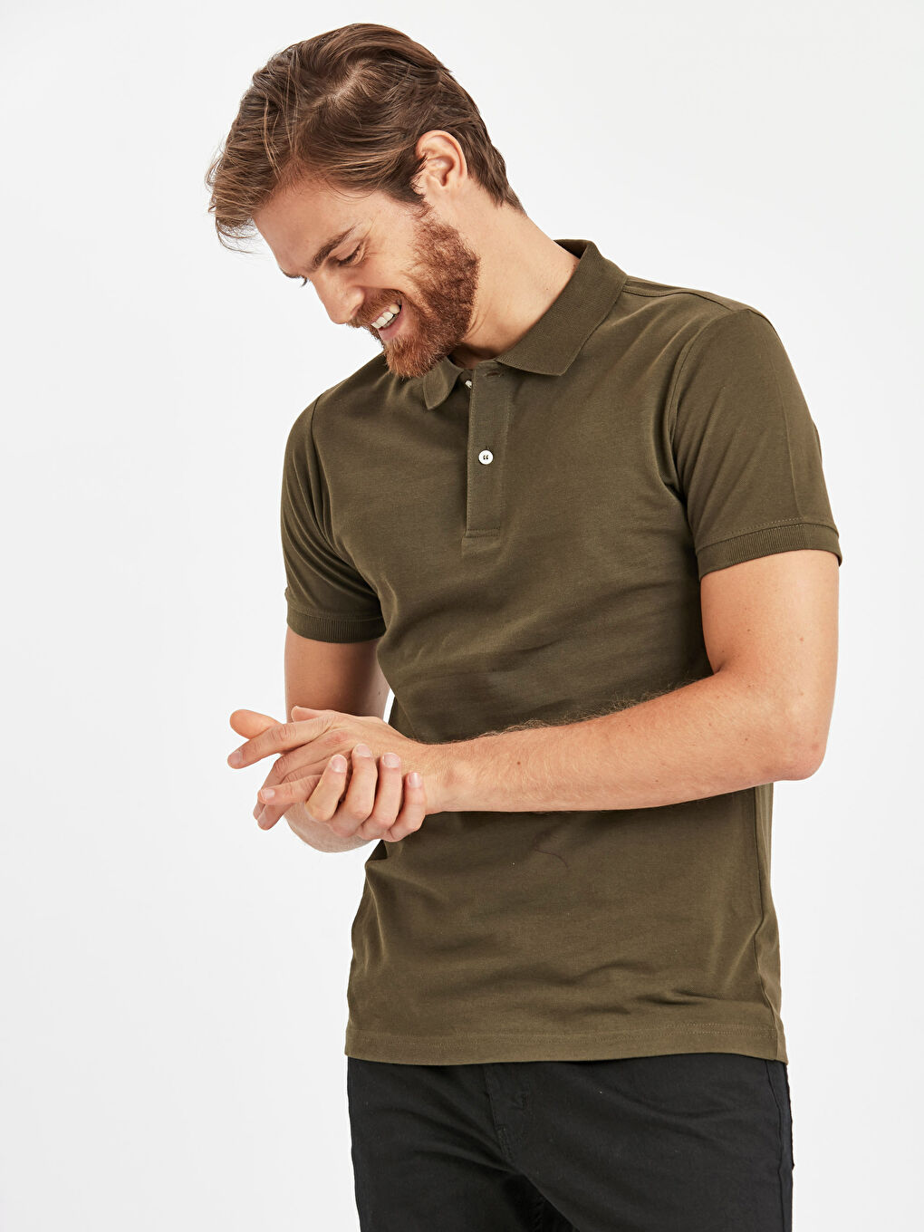 Haki Polo Yaka Kısa Kollu Pike Erkek Tişört