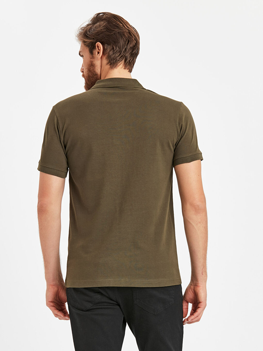 Haki Polo Yaka Kısa Kollu Pike Erkek Tişört-1