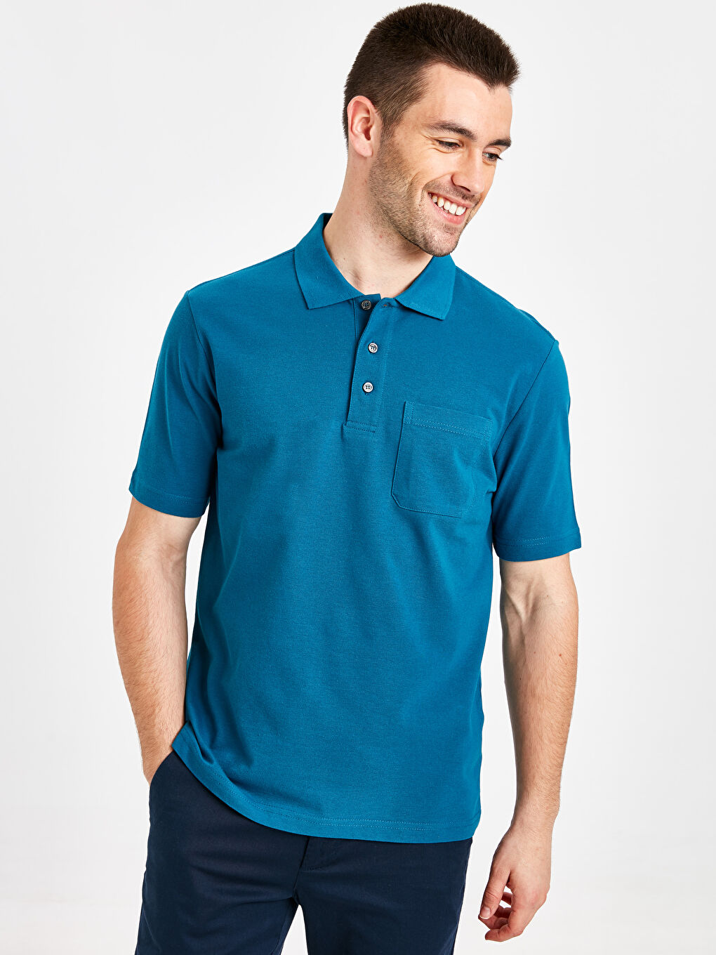 Petrol Baskılı Polo Yaka Kısa Kollu Pike Tişört