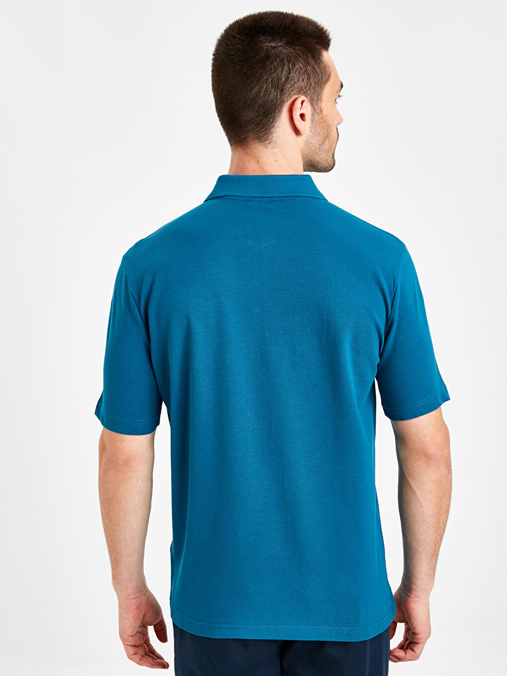 Petrol Baskılı Polo Yaka Kısa Kollu Pike Tişört-2