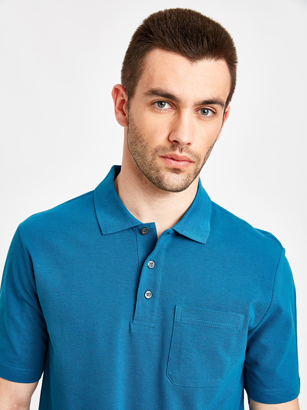 Petrol Baskılı Polo Yaka Kısa Kollu Pike Tişört-3