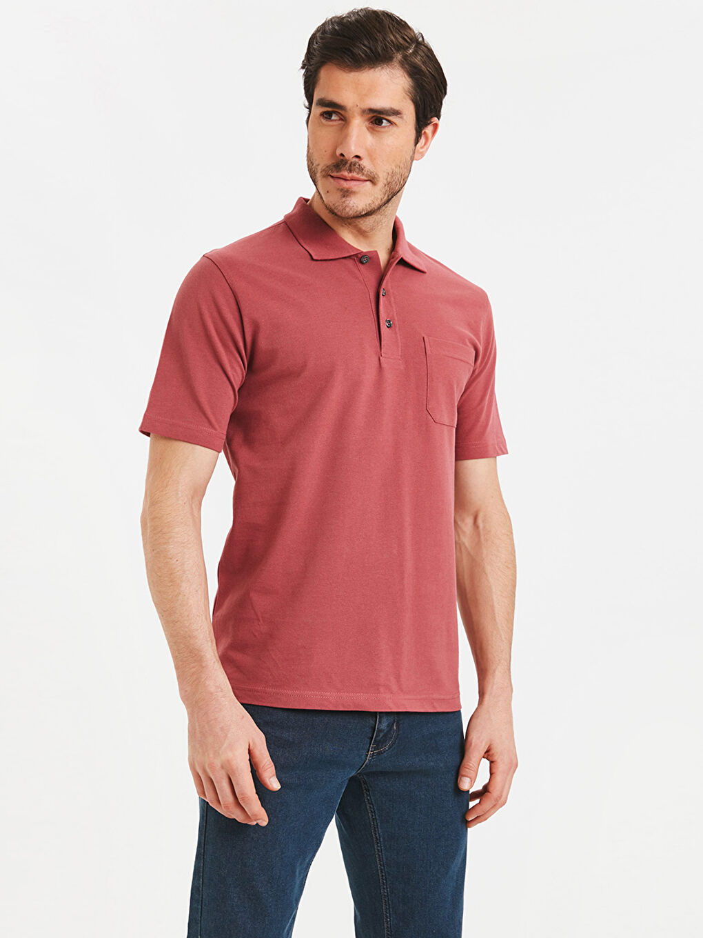 Pembe Baskılı Polo Yaka Kısa Kollu Pike Tişört