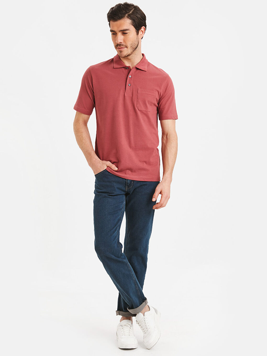 Pembe Baskılı Polo Yaka Kısa Kollu Pike Tişört-2