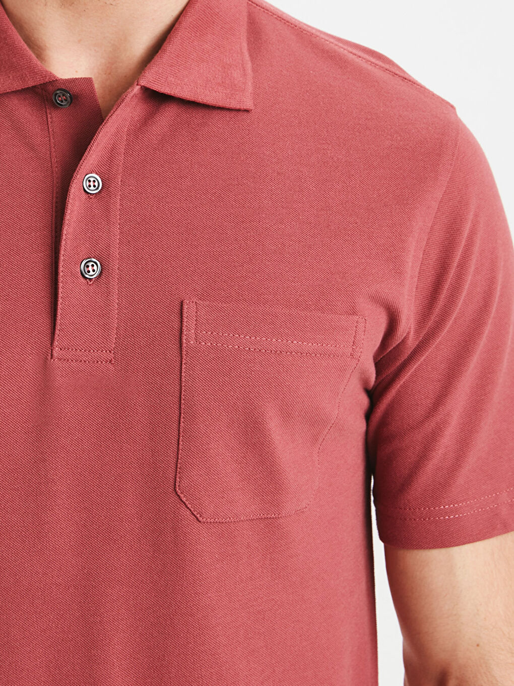 Pembe Baskılı Polo Yaka Kısa Kollu Pike Tişört-3