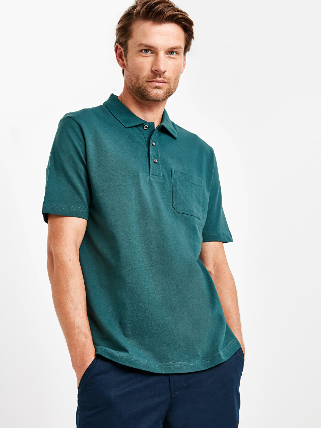 Yeşil Baskılı Polo Yaka Kısa Kollu Pike Tişört-1