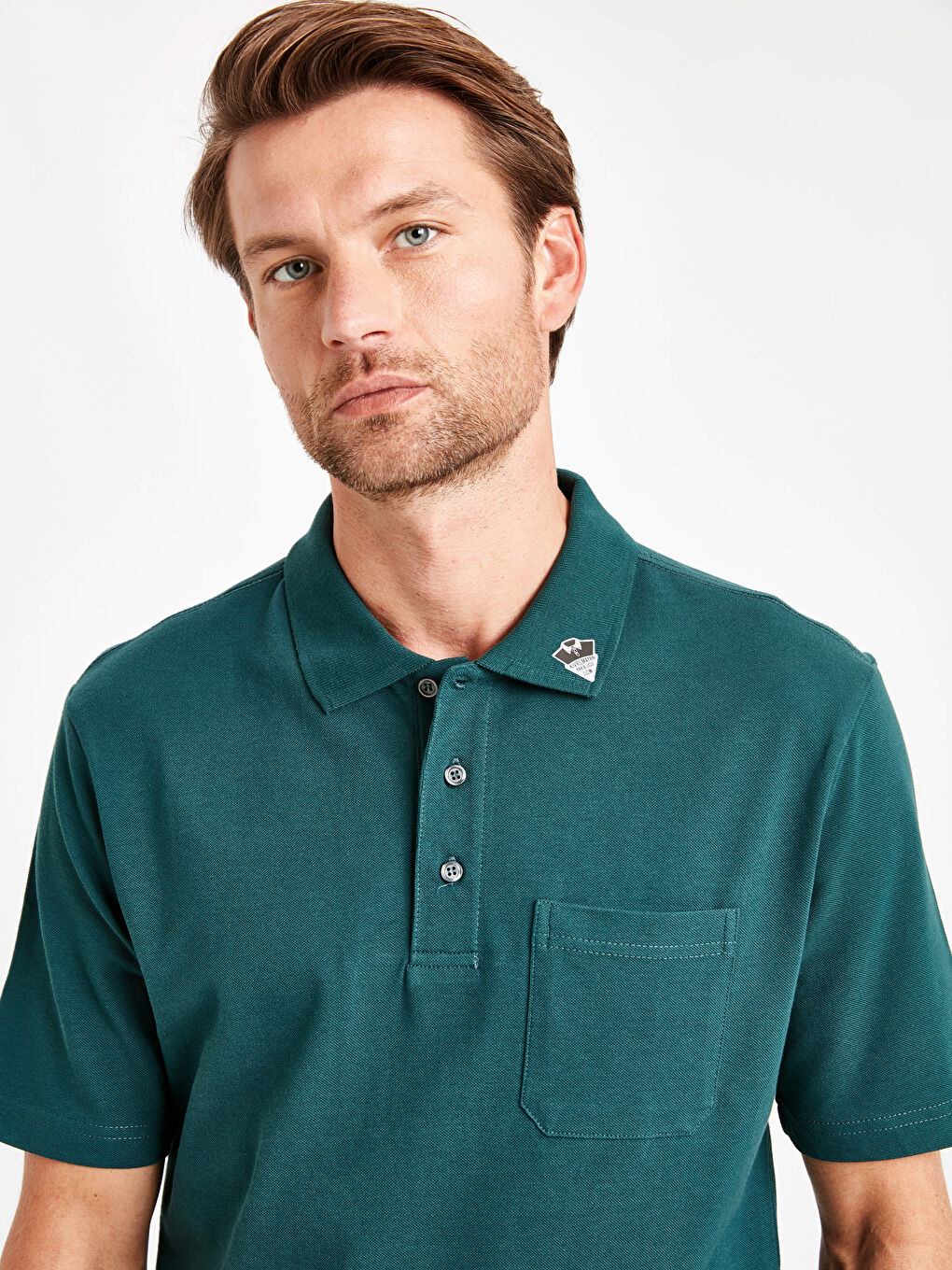 Yeşil Baskılı Polo Yaka Kısa Kollu Pike Tişört-3