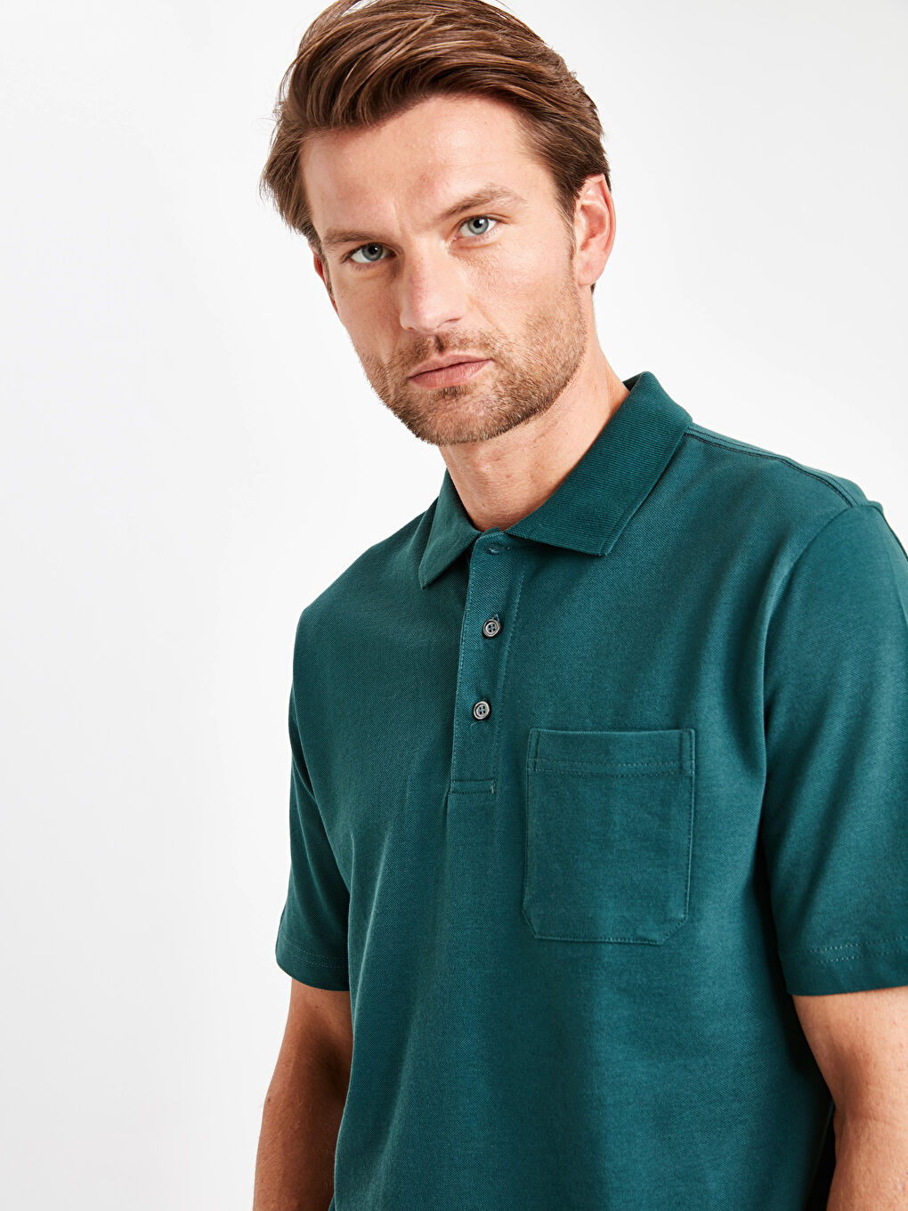 Yeşil Baskılı Polo Yaka Kısa Kollu Pike Tişört-4