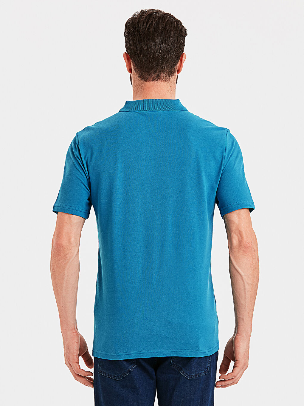 Mavi Baskılı Polo Yaka Kısa Kollu Pike Tişört-1