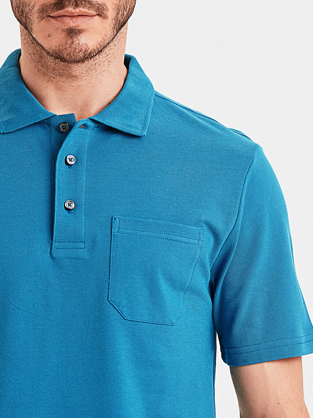 Mavi Baskılı Polo Yaka Kısa Kollu Pike Tişört-3