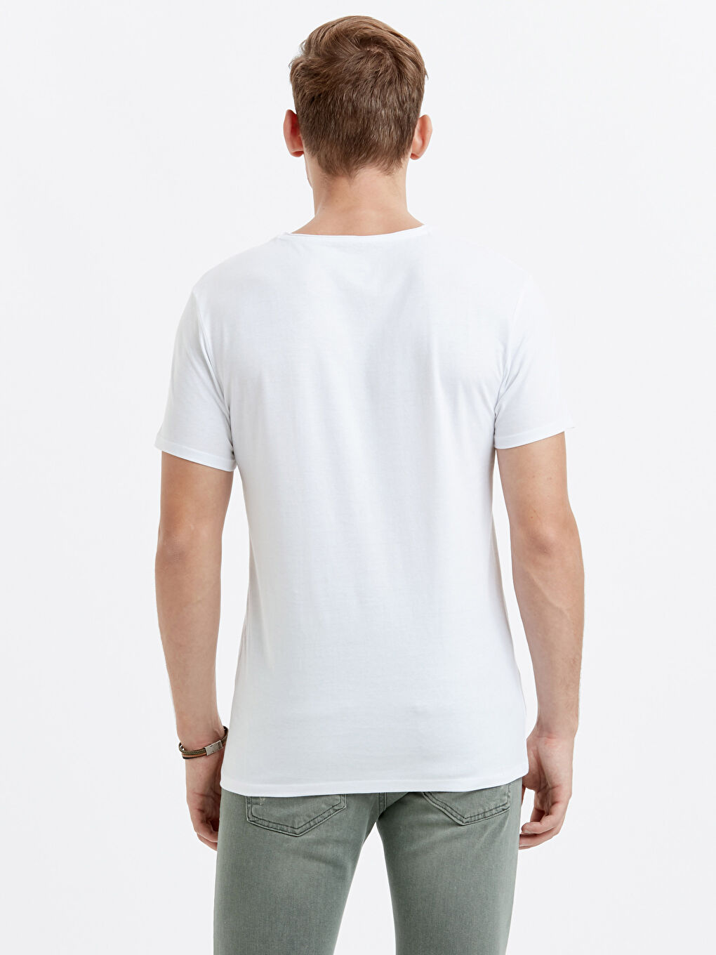 Beyaz Penye Erkek Tişört-1