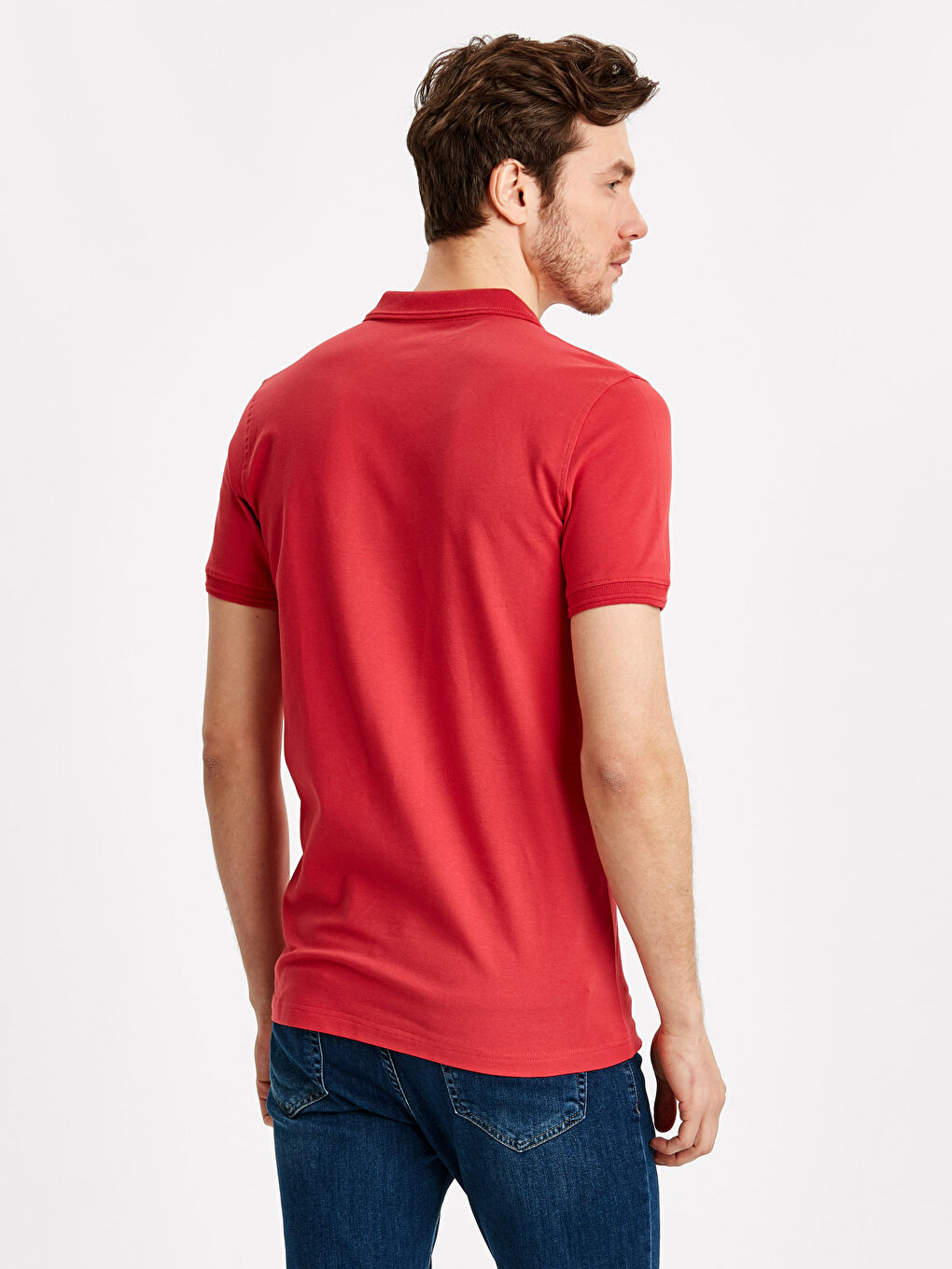 Kırmızı Polo Yaka Kısa Kollu Pike Tişört-1