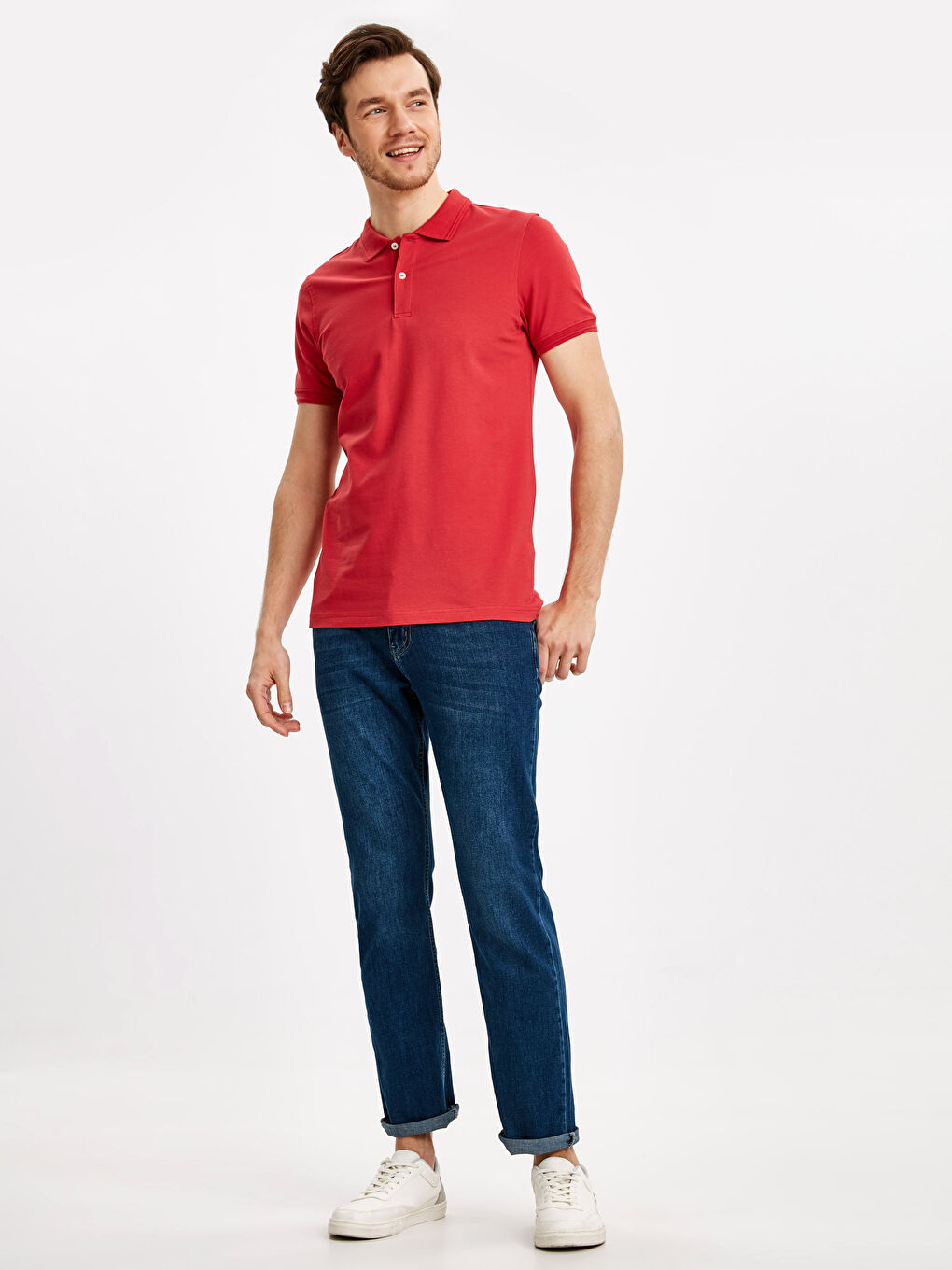 Kırmızı Polo Yaka Kısa Kollu Pike Tişört-2