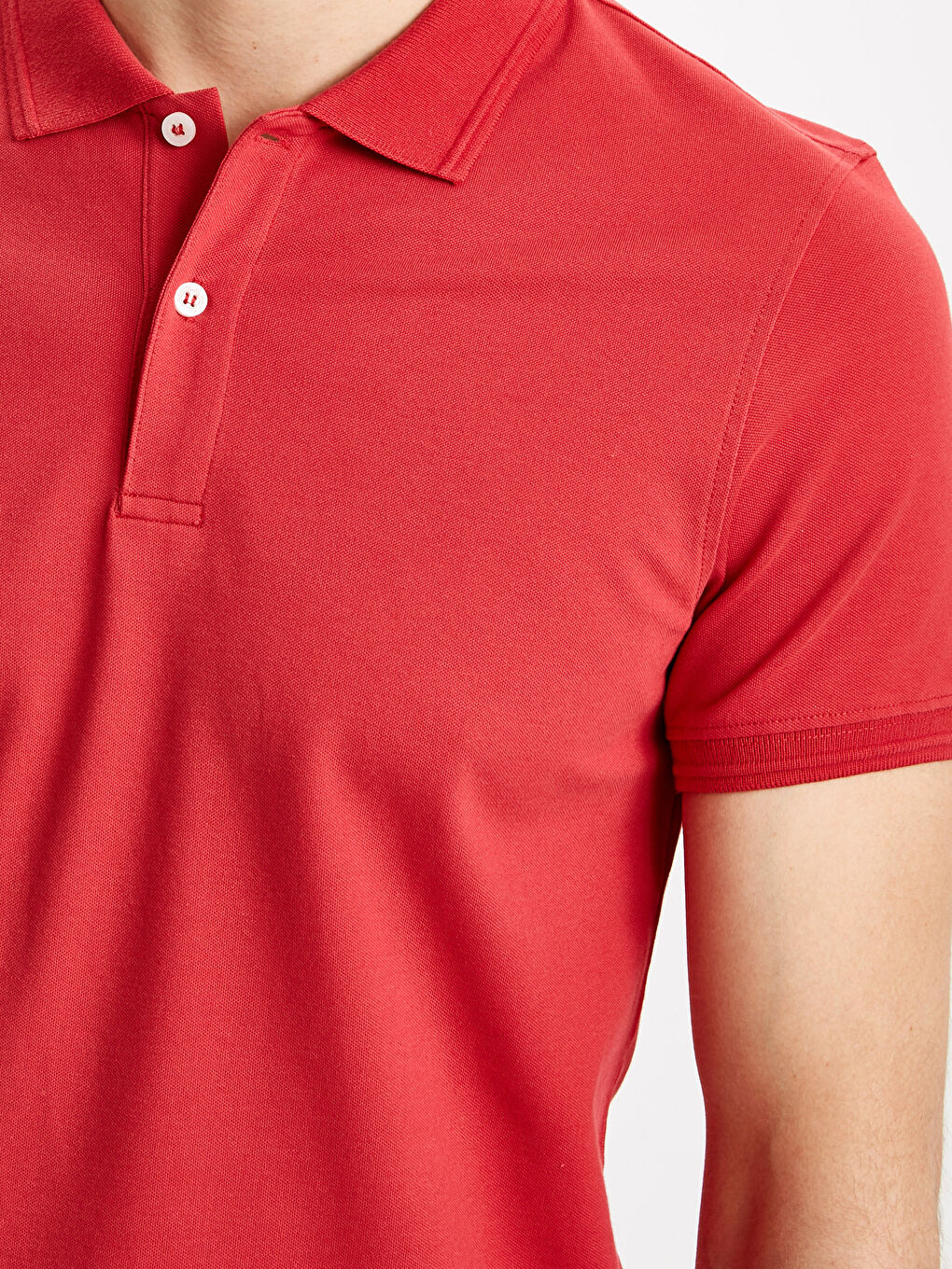 Kırmızı Polo Yaka Kısa Kollu Pike Tişört-3