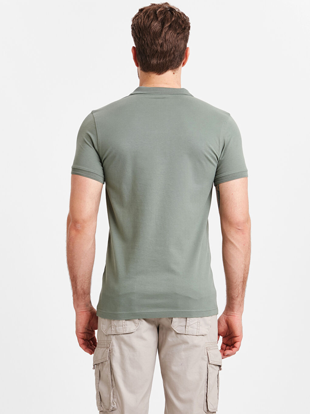 Yeşil Polo Yaka Kısa Kollu Pike Tişört-1