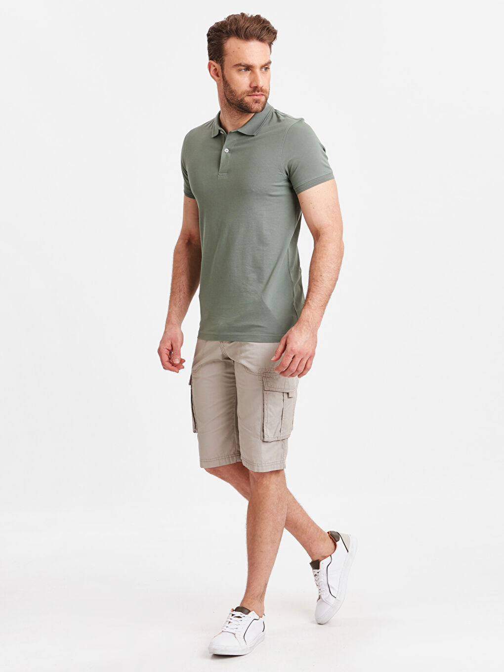 Yeşil Polo Yaka Kısa Kollu Pike Tişört-2