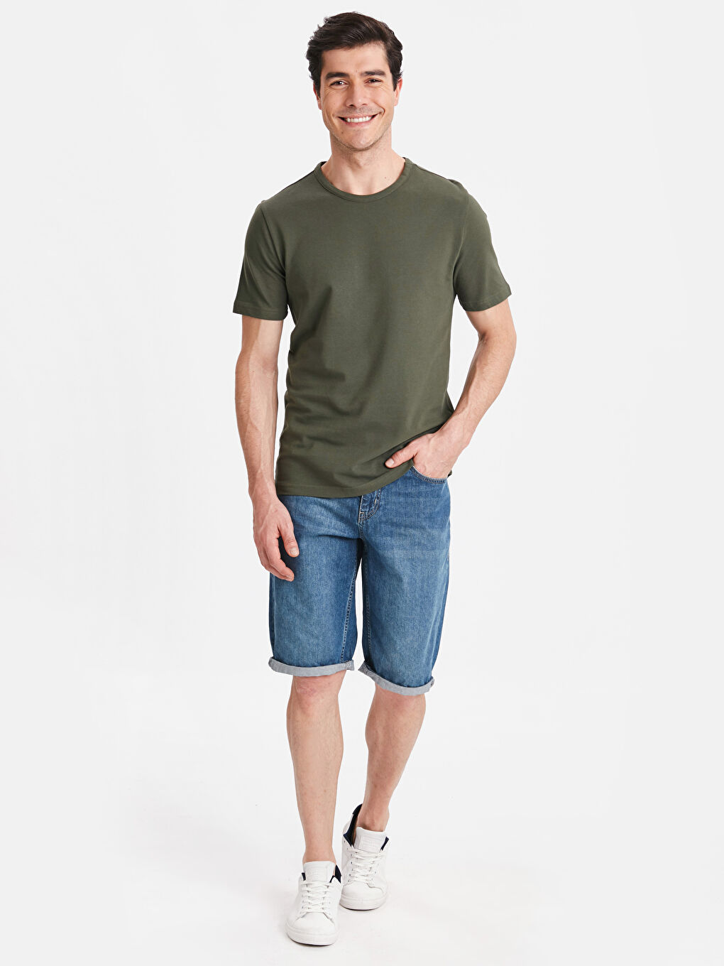 Хлопковая футболка с короткими рукавами и круглым вырезом-2