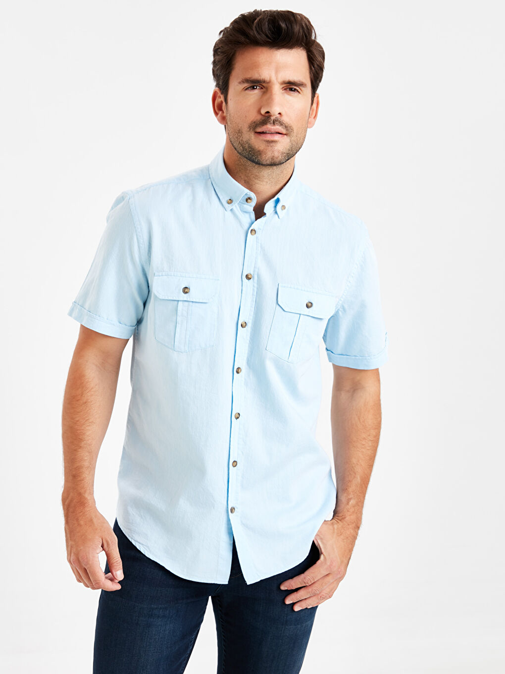 Regular Fit Short Sleeve Gabardine Shirt