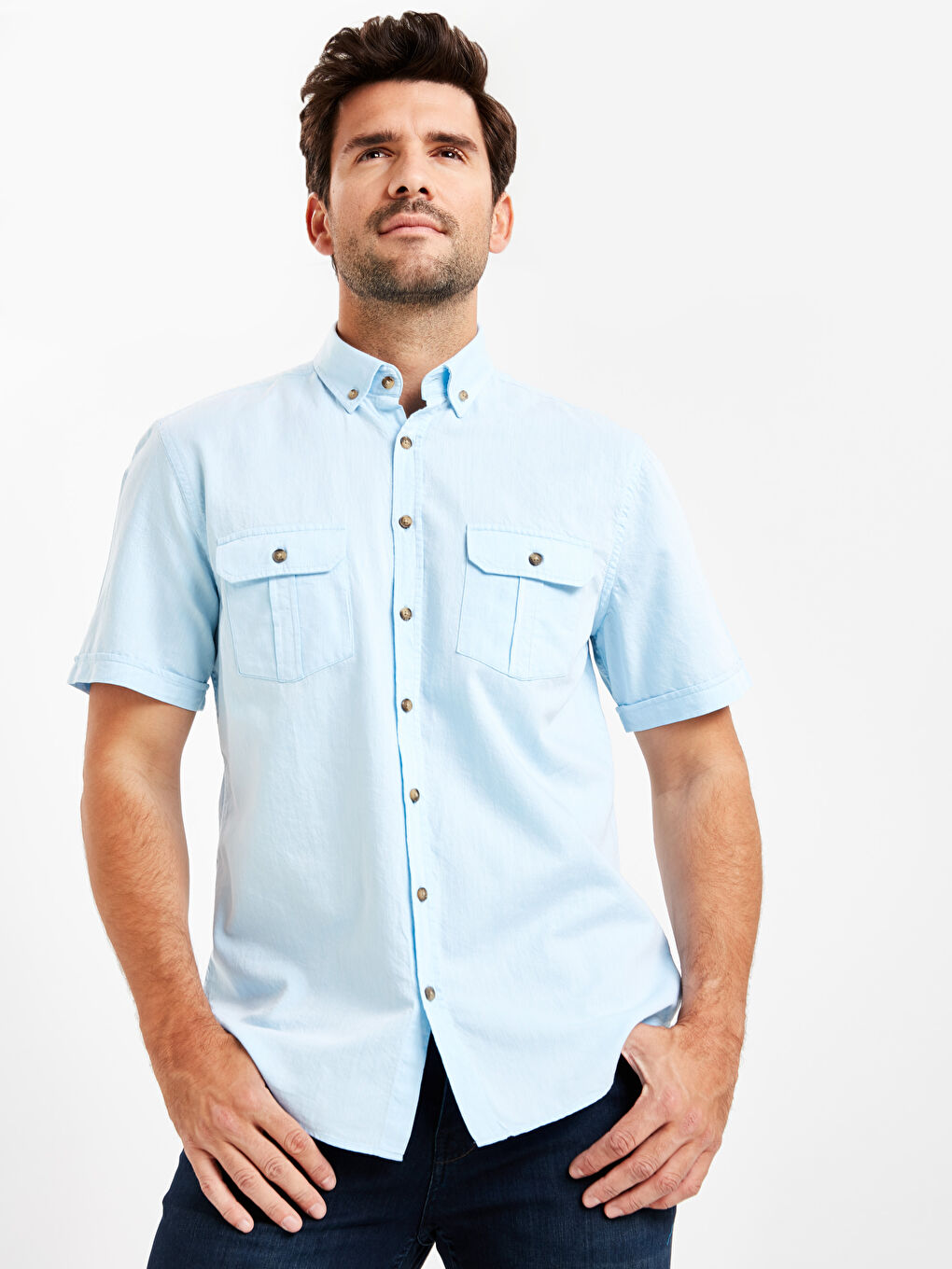 Regular Fit Short Sleeve Gabardine Shirt-1