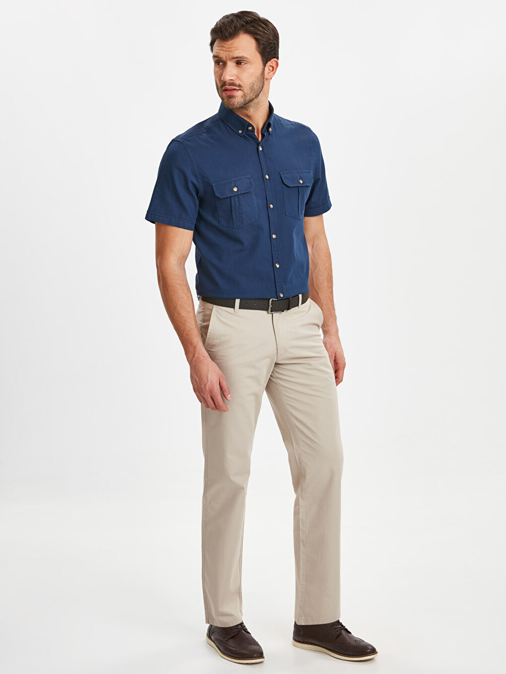 Regular Fit Short Sleeve Gabardine Shirt-2