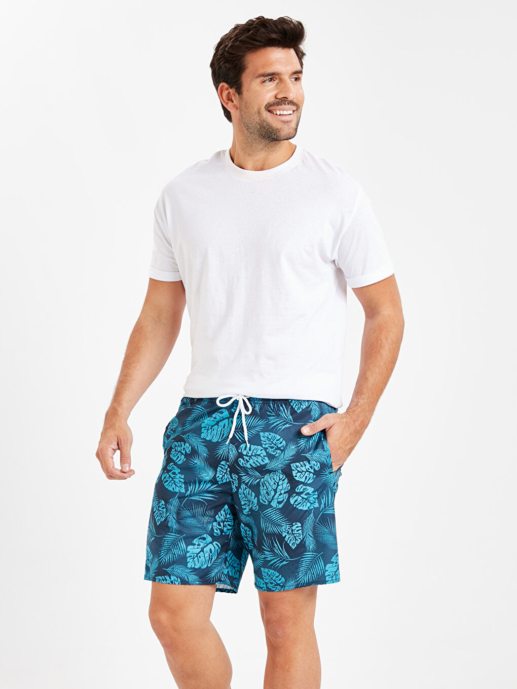 Standard Fit Knee-Length Printed Swim Trunk
