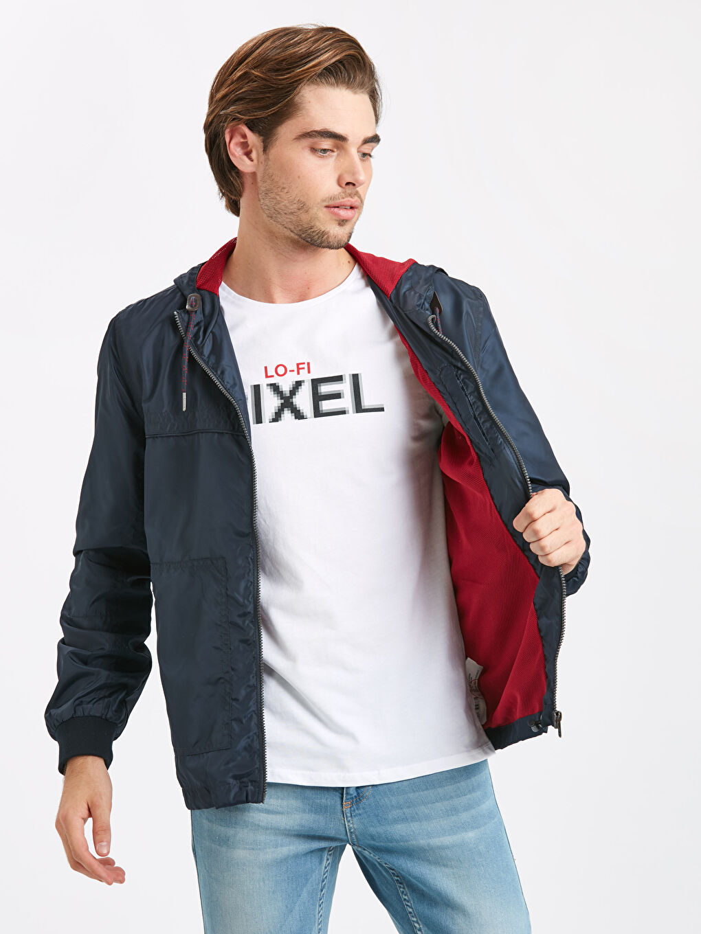 Lacivert Kapüşonlu İnce Mont-1