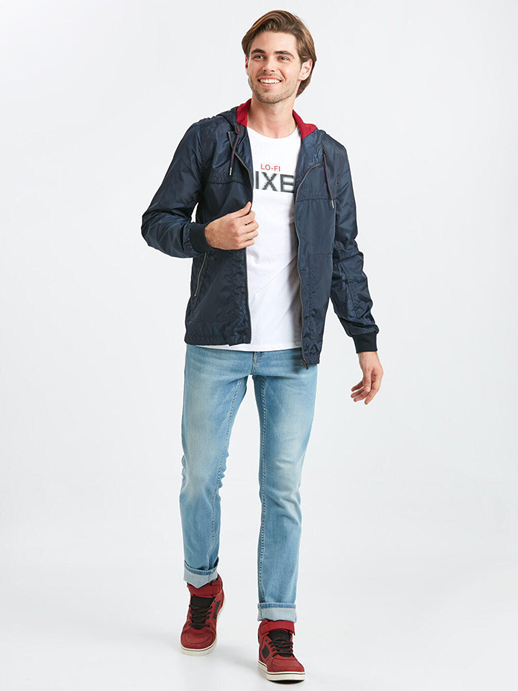 Lacivert Kapüşonlu İnce Mont-3