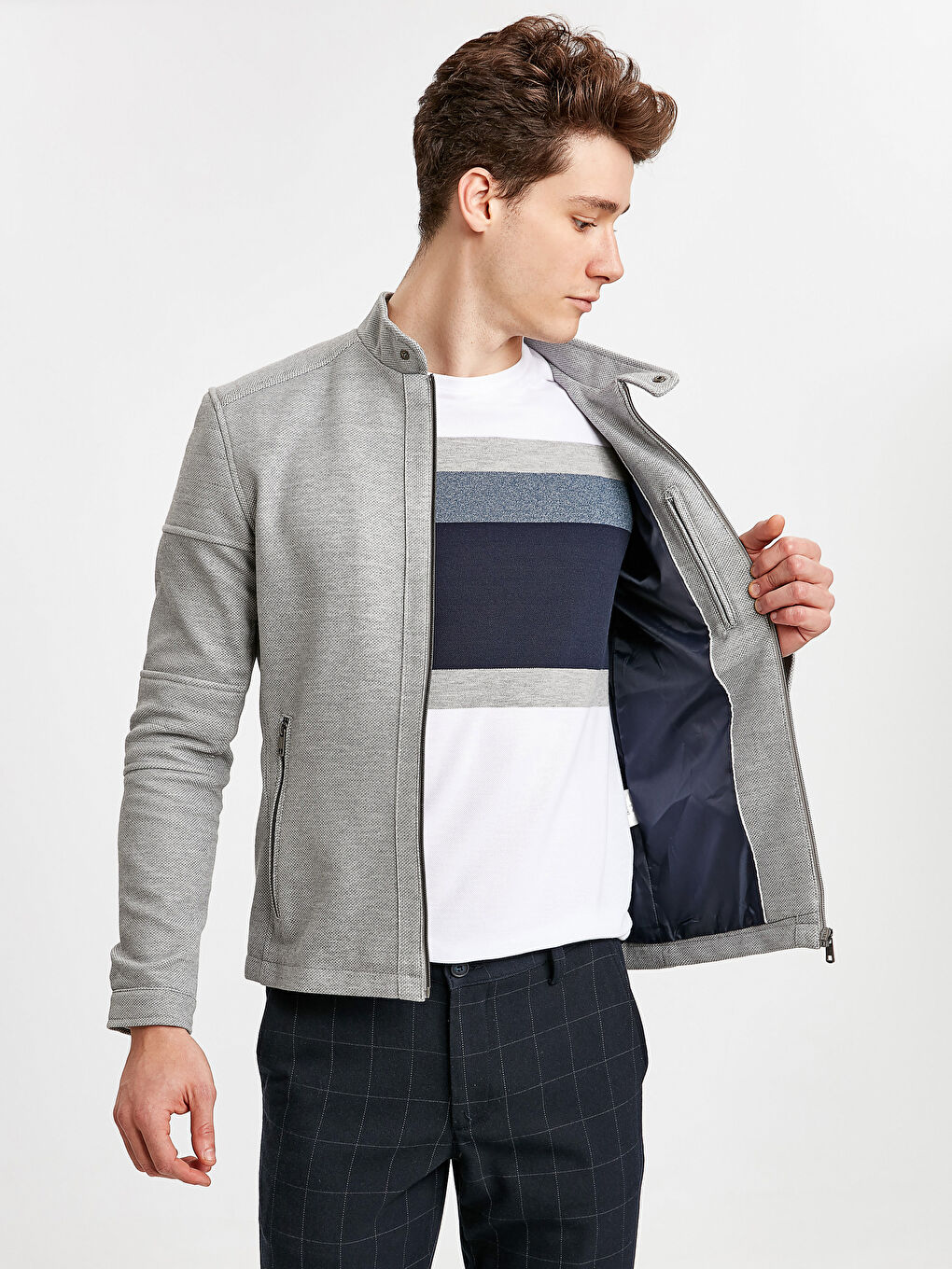 Antrasit Slim Fit Biker Yaka Erkek Mont-1