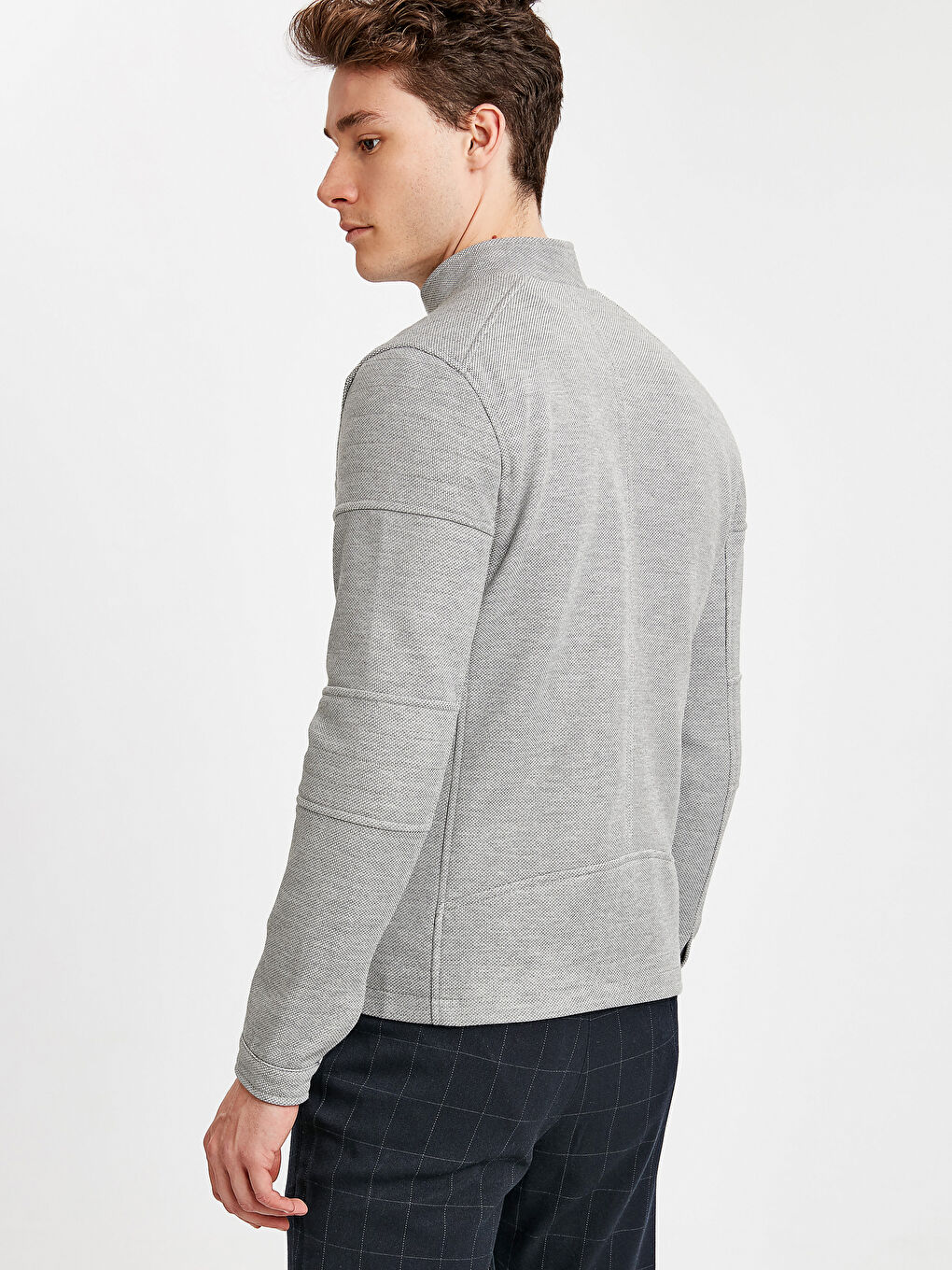 Antrasit Slim Fit Biker Yaka Erkek Mont-2