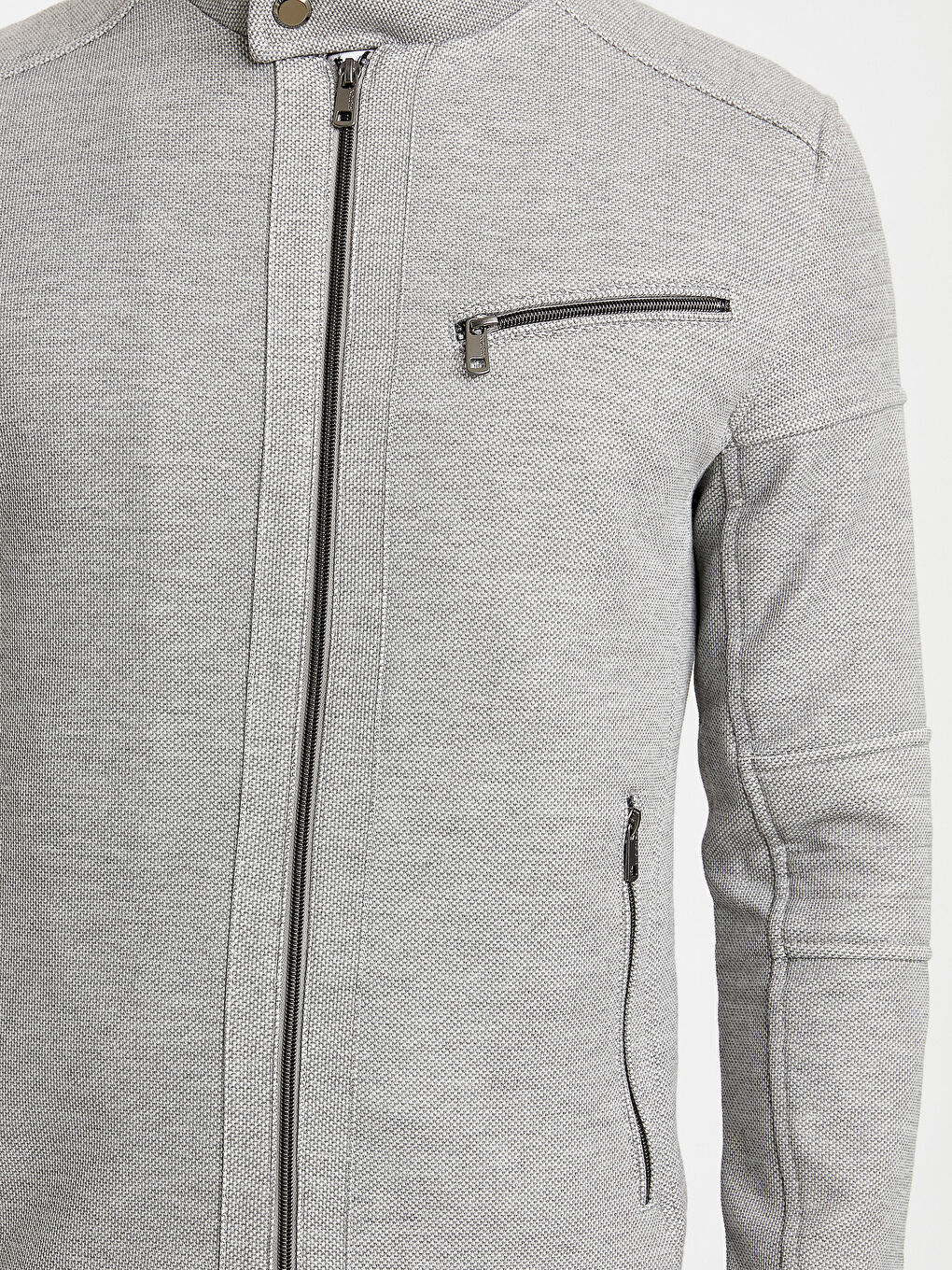 Antrasit Slim Fit Biker Yaka Erkek Mont-5