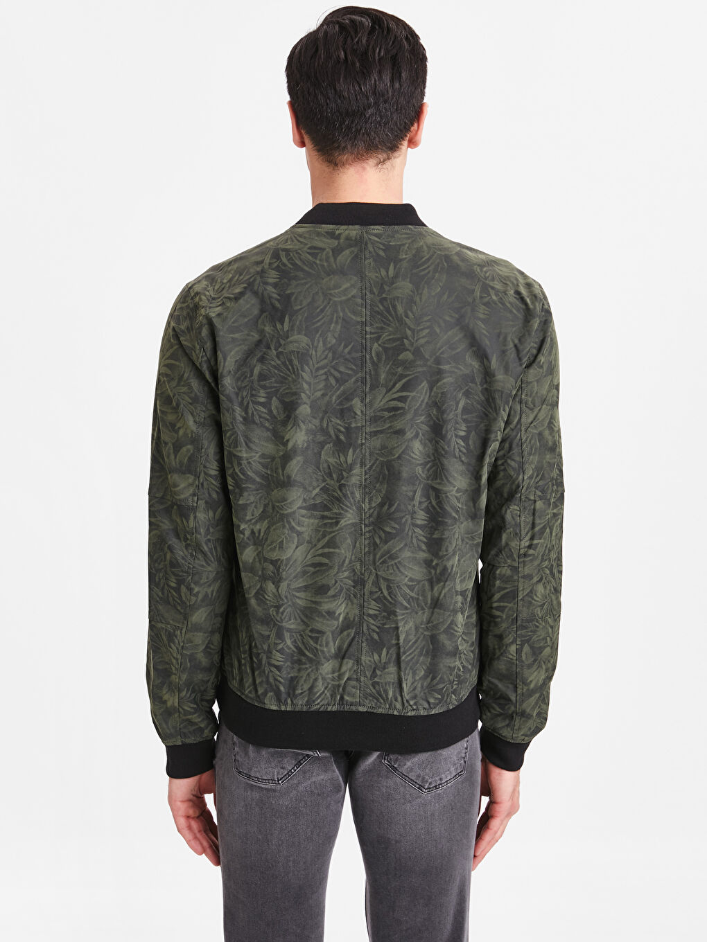 Haki Baskılı Deri Görünümlü Mont-1