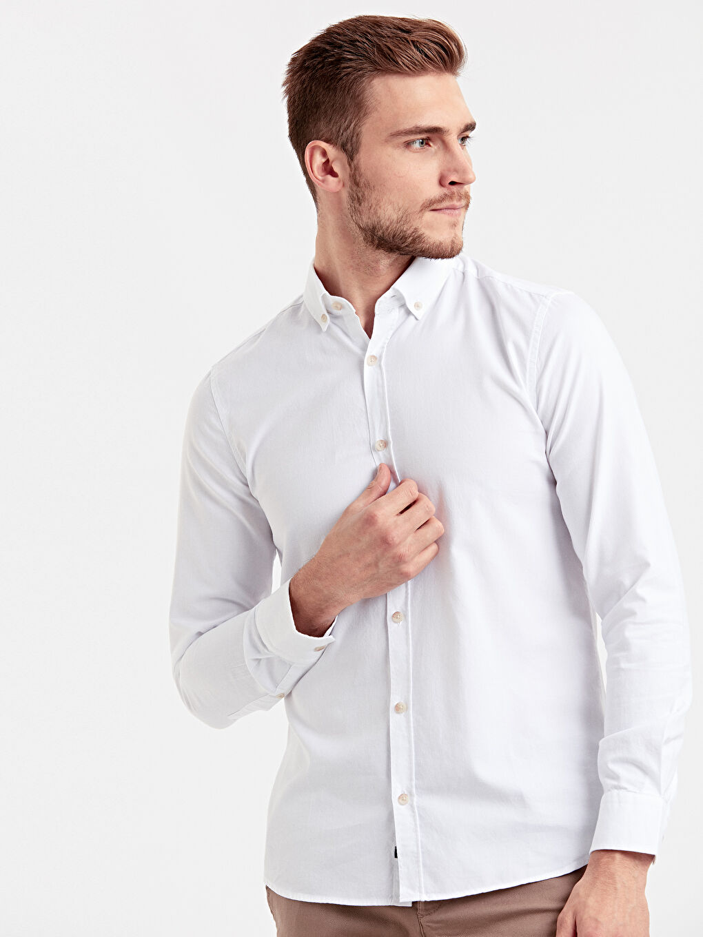 Beyaz Slim Fit Uzun Kollu Oxford Erkek Gömlek