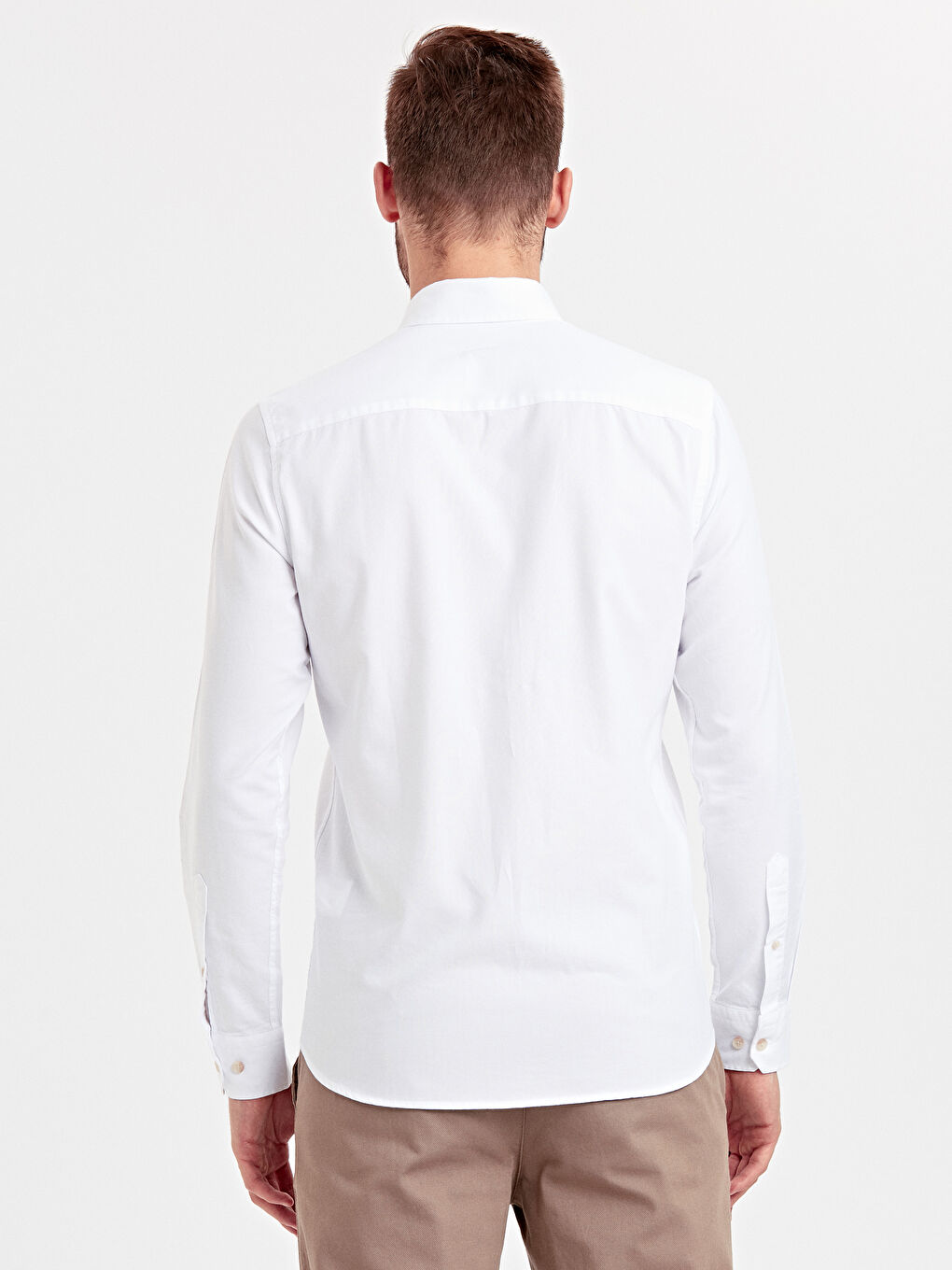 Beyaz Slim Fit Uzun Kollu Oxford Erkek Gömlek-1