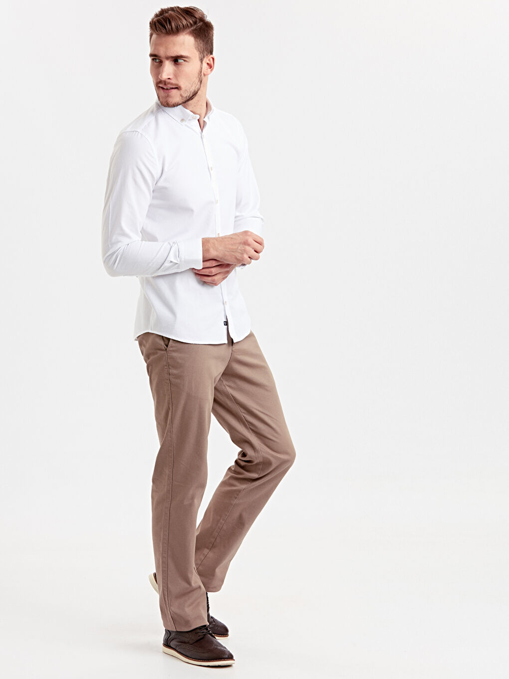 Beyaz Slim Fit Uzun Kollu Oxford Erkek Gömlek-2