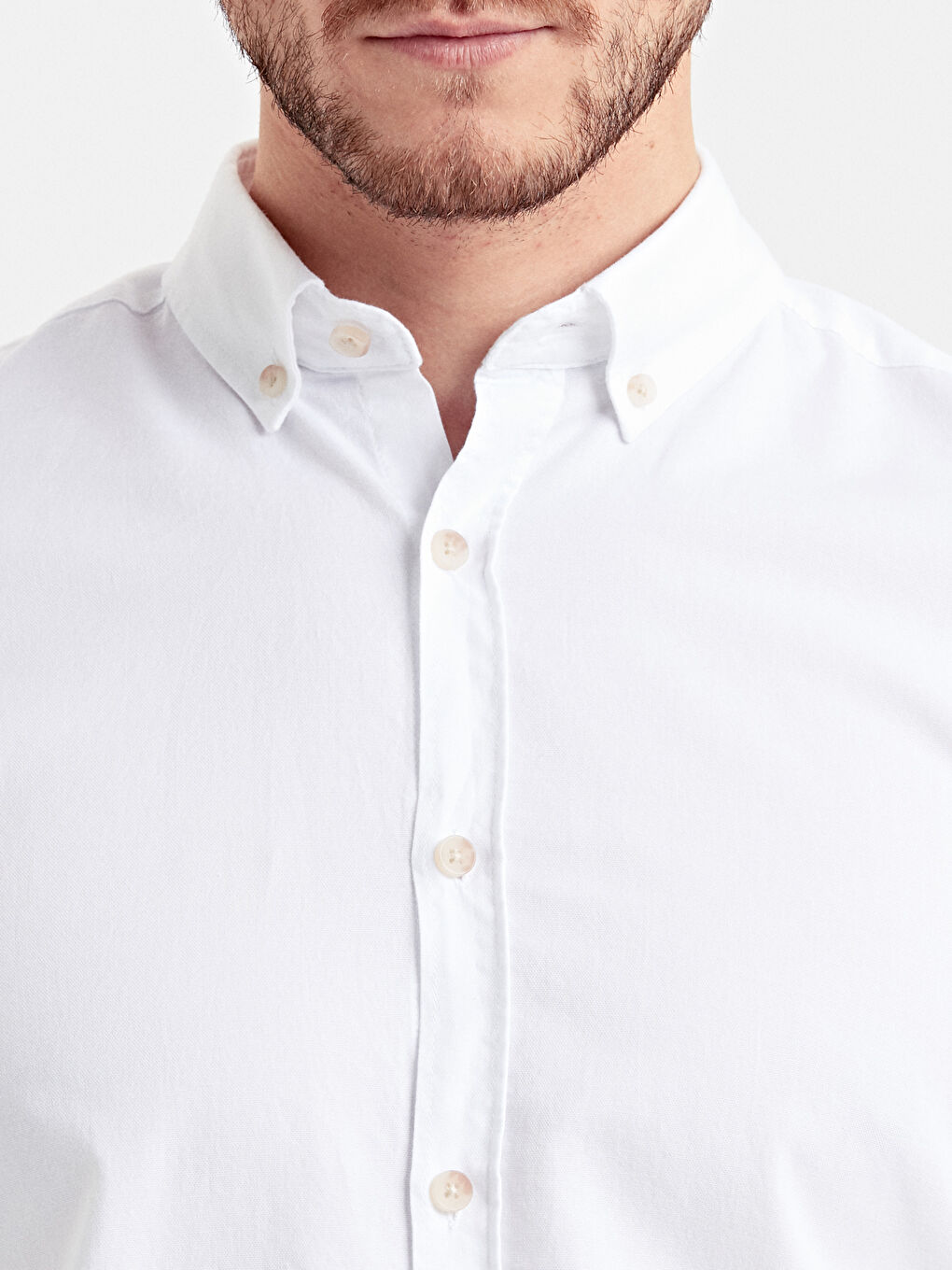 Beyaz Slim Fit Uzun Kollu Oxford Erkek Gömlek-3