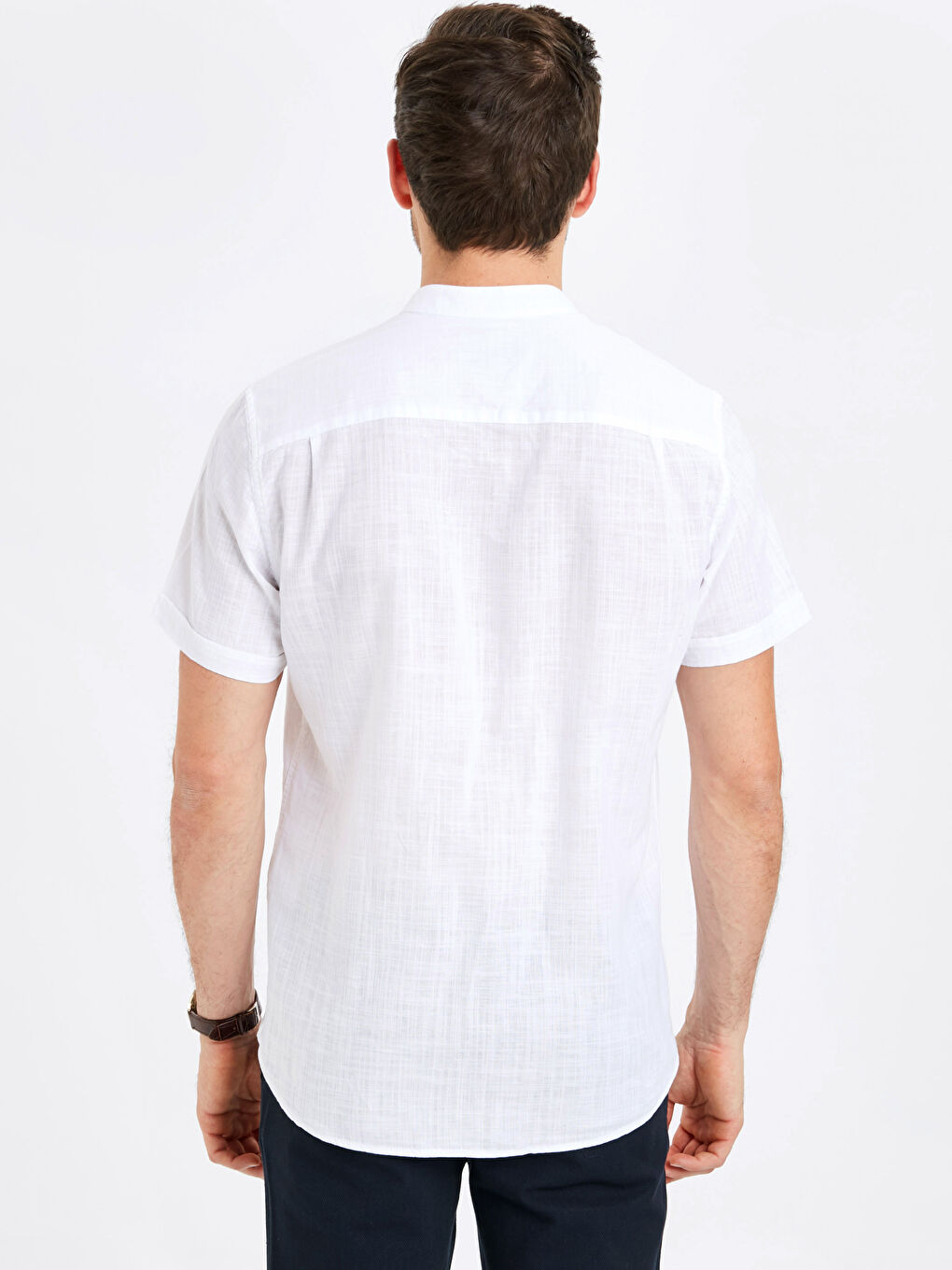 Regular Fit Grandad Collar Linen Blend Shirt -9S4161Z8-JYX
