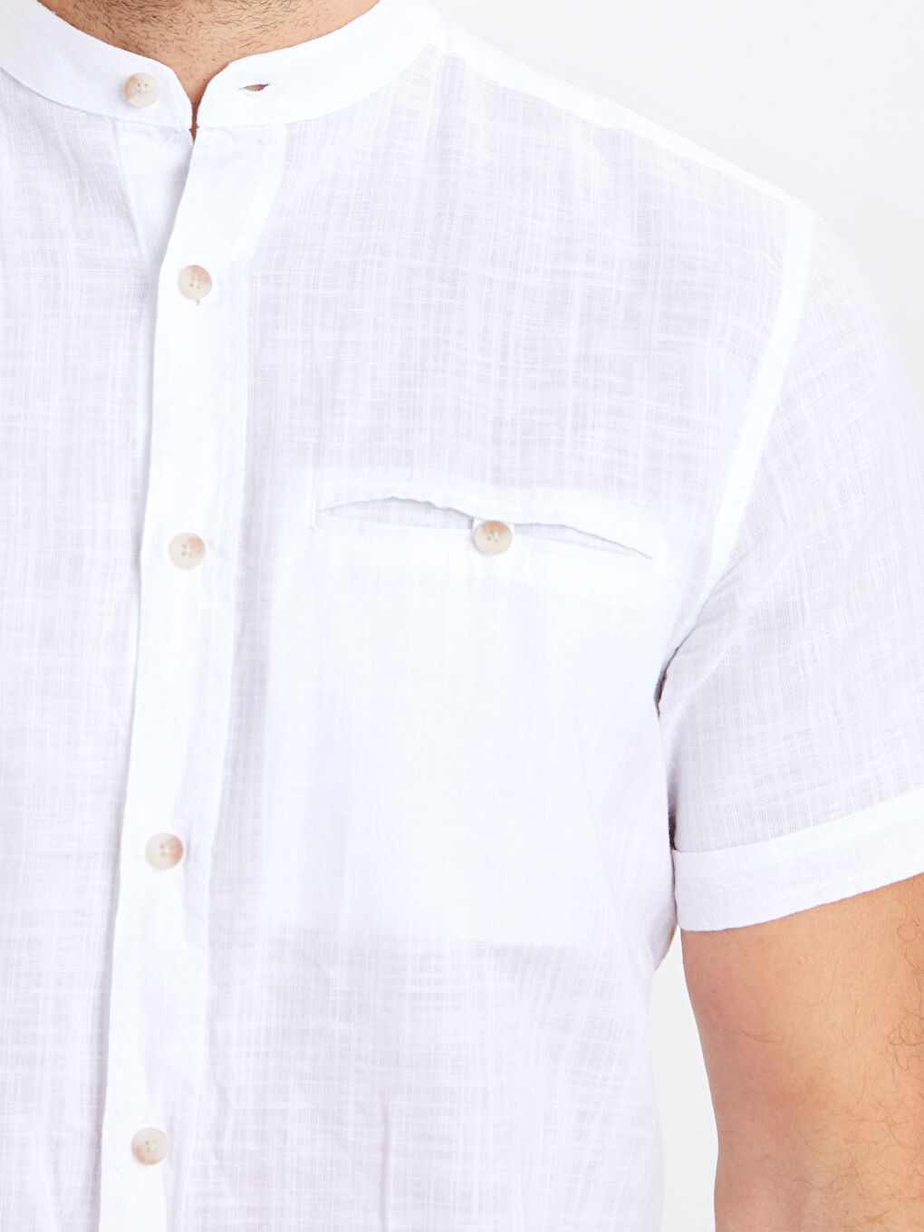 Regular Fit Grandad Collar Linen Blend Shirt -9S4161Z8-JYX
