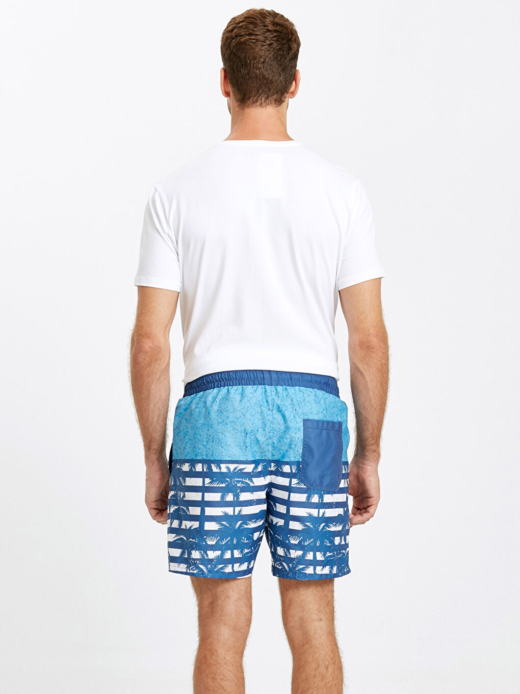 Lacivert Kısa Boy Standart Kalıp Baskılı Deniz Şortu-1